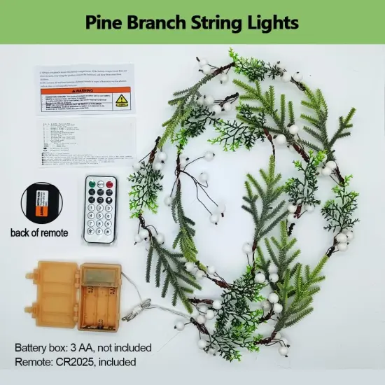 Norfolk Pine String Lights & White Berry 6.5FT & 25LEDs Delicate Christmas Garland {2}