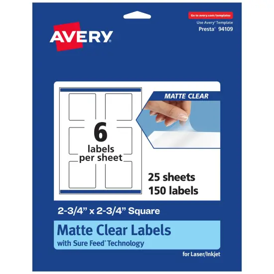Avery Matte Clear Labels,2-3/4" x 2-3/4" Square {1}