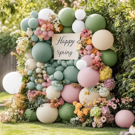Dusty Pink Green Balloon Garland - Double Stuffed Sage Green Pink White Sand Balloon Garland Dusty Rose Cream Latex Arch Kit {2}