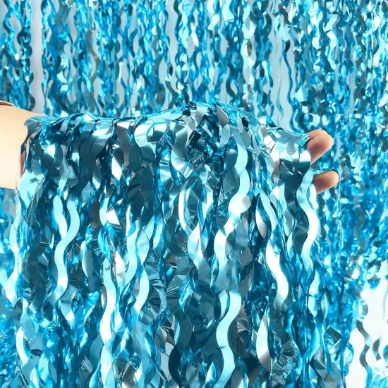 Wavy Tinsel Foil Fringe Curtains 3 pcs Teal Blue Backdrop for Mermaid Birthday,Under The Sea Party,Baby Shark Birthday Decorations(3.2 ft x 6.6 ft) {1}