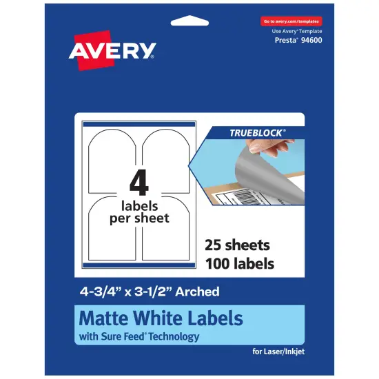 Avery TrueBlock Matte White Paper Labels,4-3/4" x 3-1/2" Arched {1}