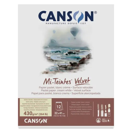 Canson Mi-Teintes Velvet Paper Pad - 12.6" x 16.1", Cream White, 12 Sheets {1}