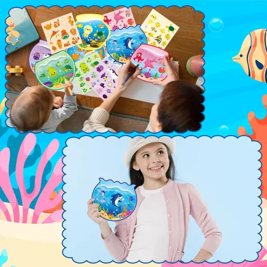 24PCS Color Sorting Summer Sea Animal Sticker Scene for Kids, Make A Sea Scene with Shark Tropical Fish, Make Your Own Ocean Animal Sticker Art Craft, DIY Fall Games Activities {5}