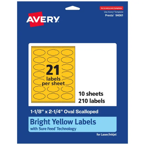 Avery Bright Yellow Paper Labels, 1-1/8" x 2-1/4" Oval Scalloped {1}