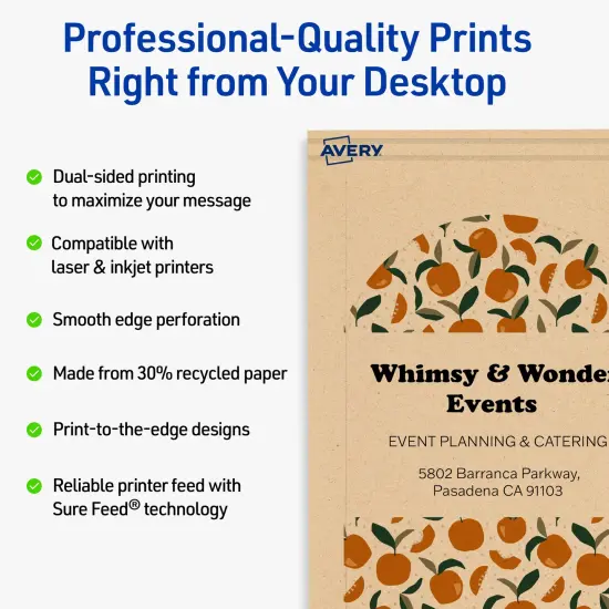 Avery Printable Arched Flat Cards, Sure Feed Technology, 4-3/4" x 3-1/2", Matte Kraft Brown Cardstock, Print-to-The-Edge, Laser/Inkjet Printable, 40 Total {2}