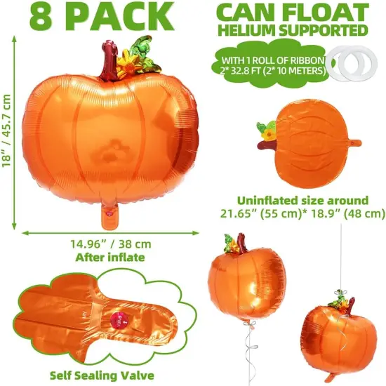 8 Pack Fall Cute Pumpkin Foil Balloons {4}