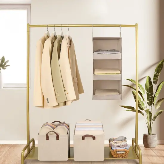 Storage Baskets for Shelves with Metal Frame 2-Pack, 14.8"Wx10.24"Dx8.66"H, Collapsible Storage Bins for Organization, Unique Cotton Fabric Storage Bins for Clothes, Toys, Decorative, Beige {6}