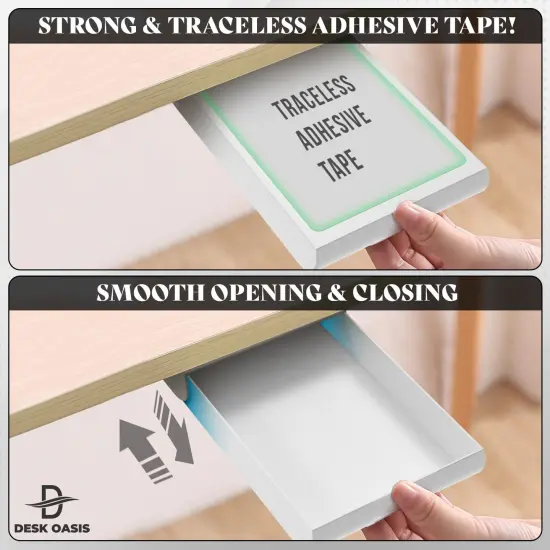 Desk Oasis 2 Pack Under Desk Storage, Plastic Desk Accessories, Slide Out Desk Drawer Attachment - Plastic Desk Accessories, Under Desk Drawer |Hidden Self Adhesive Drawer for office Home {4}