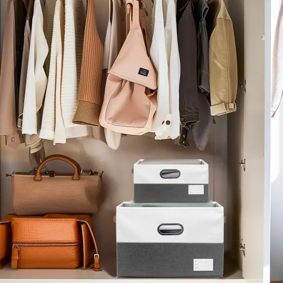 Open Foldable Fabric Storage Boxes, Collapsible Versatile Bins Baskets Cubes with Handles for Easy Organization in Closet, Living Room, and Bedroom (Grey & White, 2PCS/11.4*8.6*6.7in) {4}