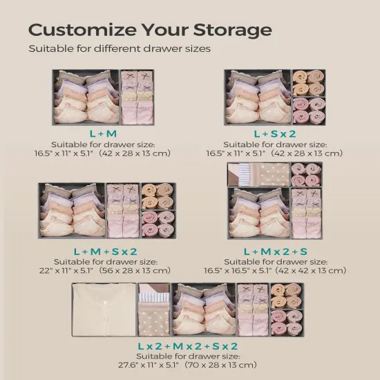 SONGMICS Drawer Organizer, Dresser Drawer Organizers, Set of 12, Foldable Fabric Storage Bins for Socks, Underwear, Bras, Ties, Scarves, Dove Gray URDZ006G02 {3}