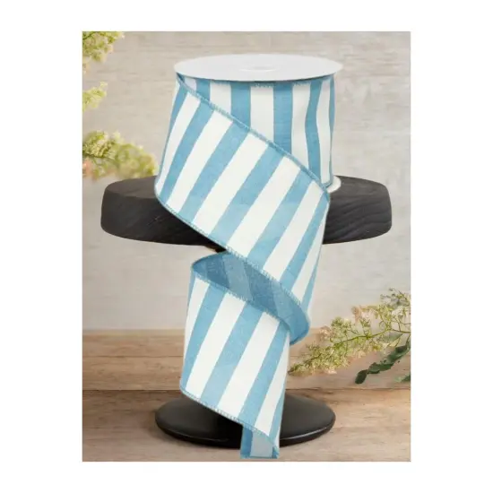2.5" Horizontal Stripe Ribbon: Turquoise & White (10 Yards) {2}
