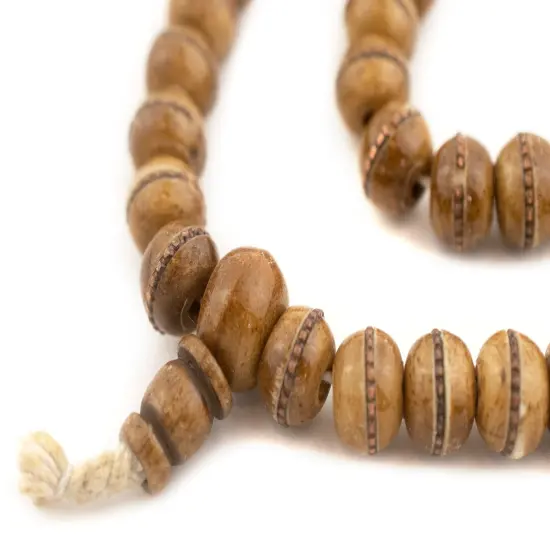 The Bead Chest Copper Inlaid Rustic Brown Bone Mala Beads (10mm) {4}