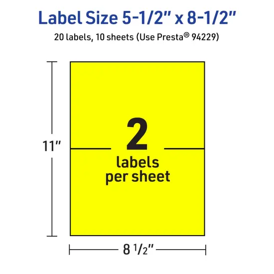 Avery Neon Yellow Paper Labels, 5.5" x 8.5" Rectangle {5}