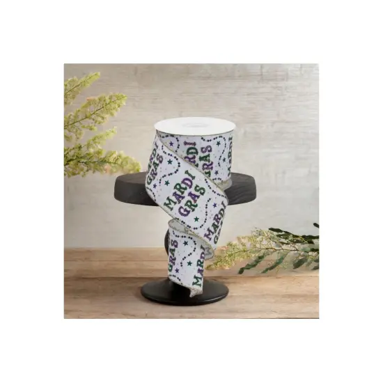 2.5" Mardi Gras Beads Ribbon: White (10 Yards) {3}