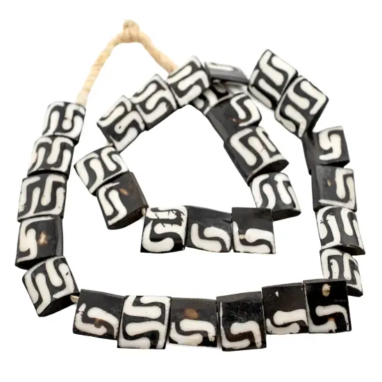 The Bead Chest Batik Bone Beads - Full Strand of Fair Trade African Beads (Rectangle, Traditional Design) {3}