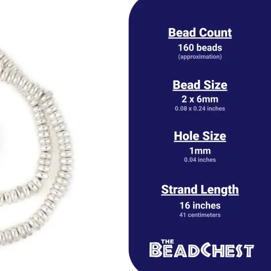 The Bead Chest Shiny Silver Smooth Rondelle Beads (6mm) {4}