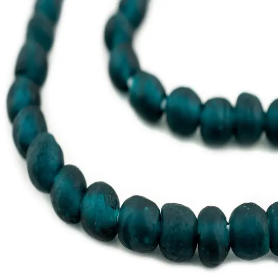 The Bead Chest Alpine Teal Recycled Glass Beads 9mm Ghana African Sea Glass Green Round Large Hole 24 Inch Strand Handmade Fair Trade {1}
