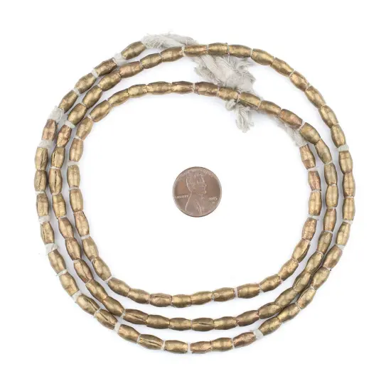 The Bead Chest Folded Brass Tube Ethiopian Beads 8x5mm African Oval Large Hole 35 Inch Strand Handmade {2}