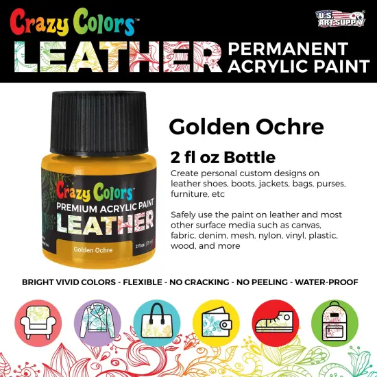 Golden Ochre Premium Acrylic Leather and Shoe Paint, 2 oz Bottle - Flexible, Crack, Scratch, Peel Resistant - Artist Create Custom Sneakers, Jackets, Bags, Purses, Furniture Artwork {2}