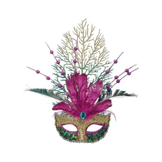 14" Glitter Feather Mardi Gras Mask Ornament {2}