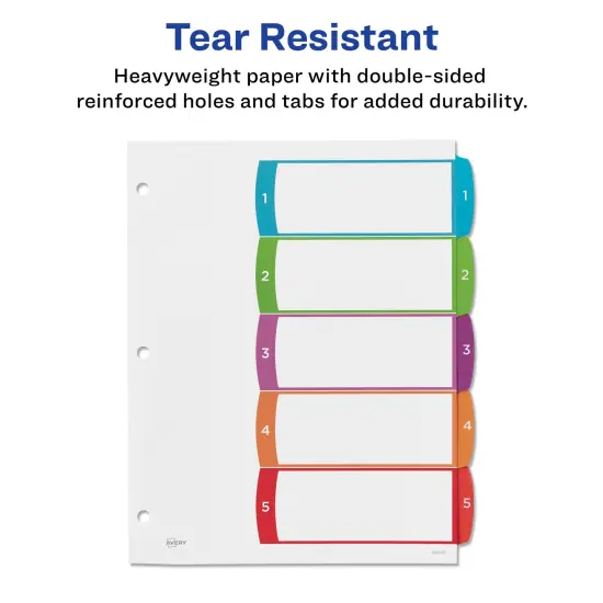 Avery Dividers for 3 Ring Binders, 5 Tabs per Set, Customizable Table of Contents, Multicolor Arched Tabs (11840) {4}