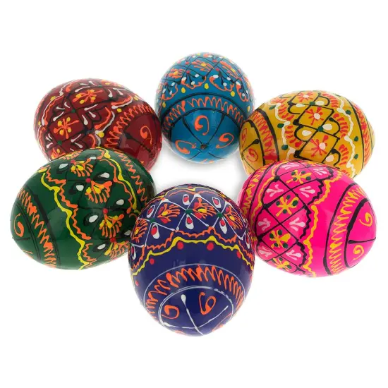 Set of 6 Miniature Ukrainian Wooden Easter Eggs Pysanky 1.5 Inches {3}