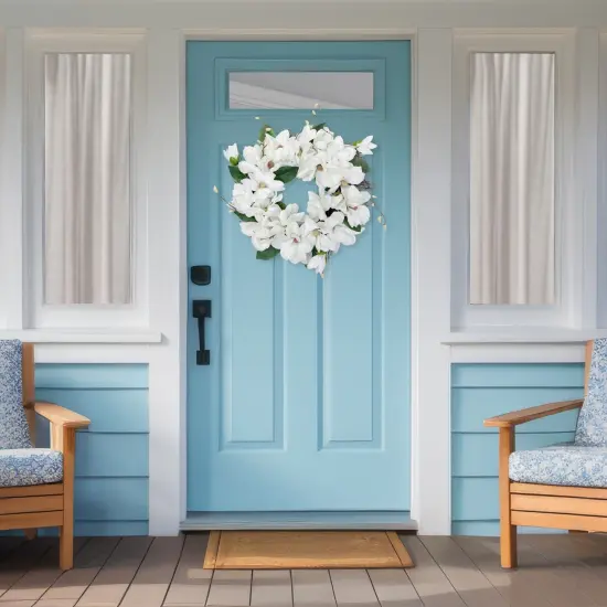 Northlight Magnolia Artificial Spring Twig Wreath - 24" - White {4}