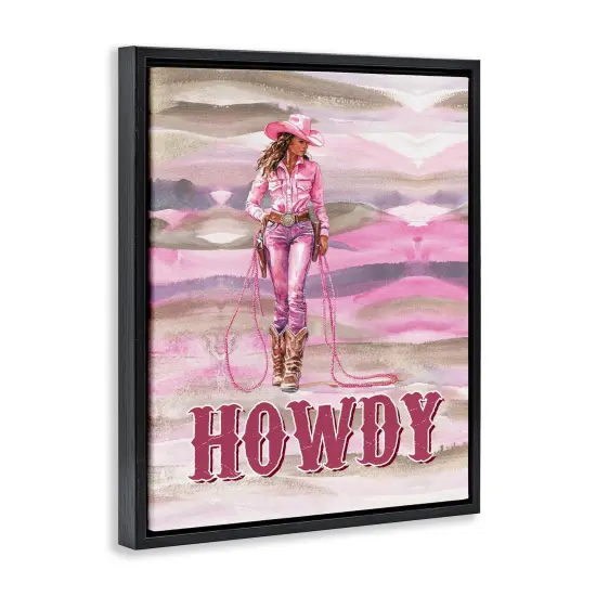 Stupell Industries Pastel Howdy Cowgirl Floater Framed Canvas Wall Art Design by Lettered and Lined {3}