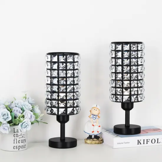 2pcs Crystal Table Lamp Black Crystal Lamps Small Crystal Bedside Lamp with Crystal Lamp Shade Lamps for Bedroom Night Stand Living Room Girl's Room {1}