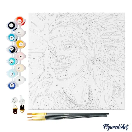 Figured'Art Mini Paint by Numbers Kit for Adults with Frame Native Elegance Lady Pop Art Small format 8"x8" - Craft Art Painting DIY Canvas Already Stretched on a Wooden Frame {4}