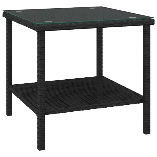 vidaXL Side Table Black 17.7"x17.7"x17.7" Poly Rattan and Tempered Glass {2}