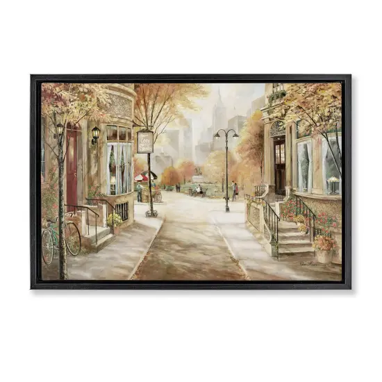 Stupell Industries City Street Shopfronts Floater Framed Canvas Wall Art Design by Ruane Manning {1}