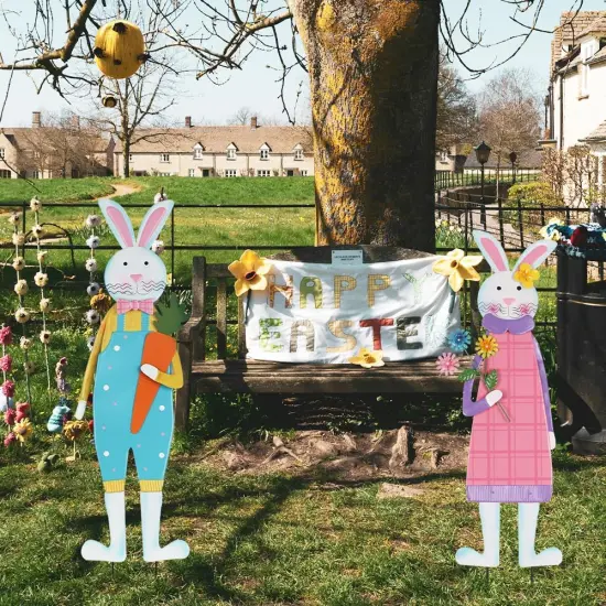 Set of 2 Easter Bunny Garden Stakes &ndash; Metal Rabbit Yard Decor for Outdoor Spring Decorations {5}