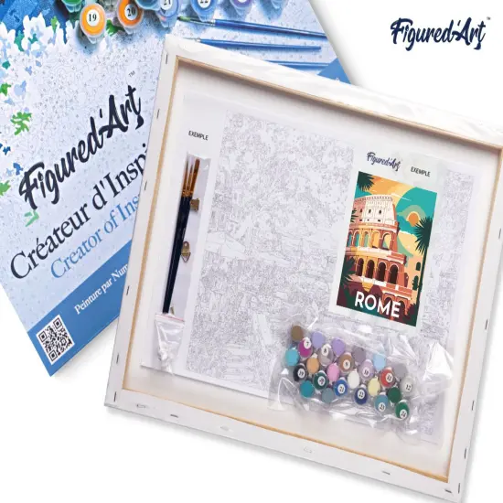 Figured'Art Paint by Numbers for Adults with Frame Travel Poster Rome 16"x20" - Craft Art Painting DIY Kit Canvas Already Stretched on a Wooden Frame {5}