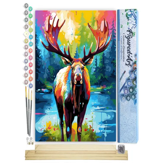 Figured'Art Paint by Number for Adults Colorful Abstract Moose 16"x20" - Craft Art Painting Rolled Canvas with DIY Wooden Frame {1}