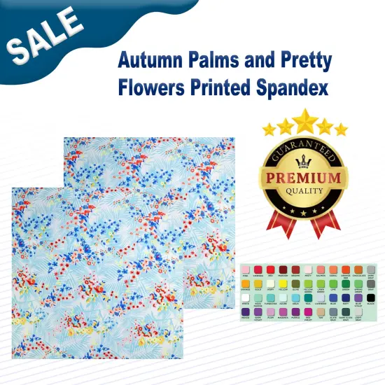 Autumn Palms and Pretty Flowers Printed Spandex Fabric {1}