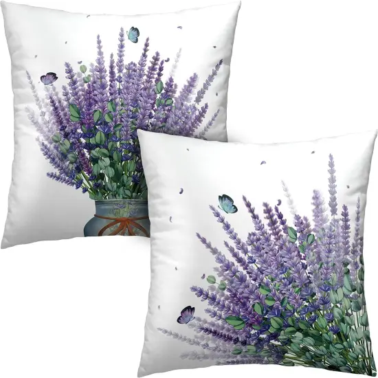Purple Lavender Pillow Covers 18x18 Set of 2 Modern Art Butterfly Throw Pillow Covers Spring Summer Farmhouse Square Pillowcases for Outdoor Sofa Garden Living Room {1}