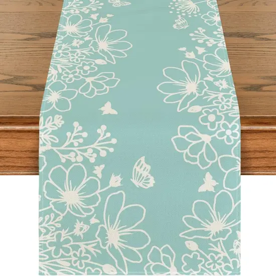 Bloom Flowers & Butterfly Table Runner &ndash; Seasonal Spring & Holiday D&eacute;cor for Dining & Kitchen Blue {1}