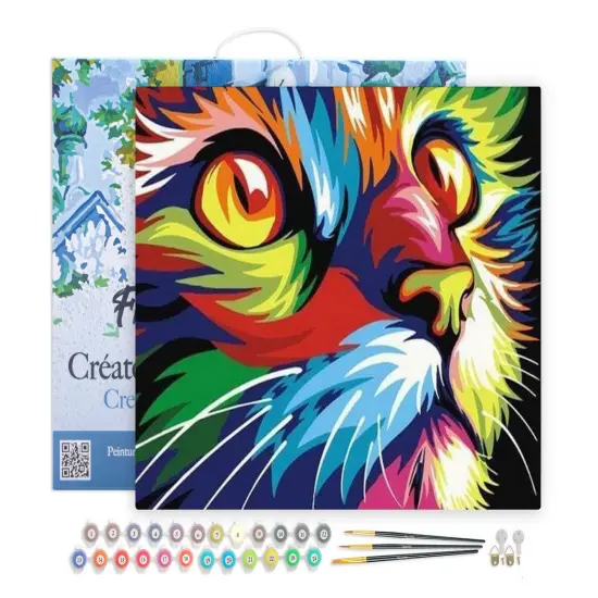 Figured'Art Paint by Numbers Kit for Adults with Frame Feline Pop Art 16"x20" - Craft Art Painting DIY Kit Canvas Already Stretched on a Wooden Frame {1}