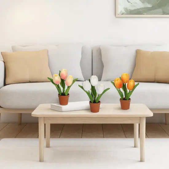 Artificial Tulip Arrangement with Terracotta-Like Plastic Pot 8 Inch Small Tulip Centerpieces Fake Potted Flowers for Shelf Table Centerpiece Wedding Home Decor {5}