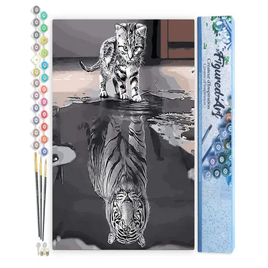 Figured'Art Paint by Numbers for Adults Kitten Reflective Tiger 16"x20" - Craft Art Painting DIY Kit Rolled Canvas without frame {1}
