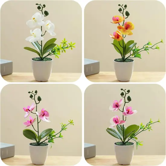 4pcs Mini Artificial Orchid Flowers &ndash; Lifelike Potted Orchids for Home, Office & Wedding D&eacute;cor {4}
