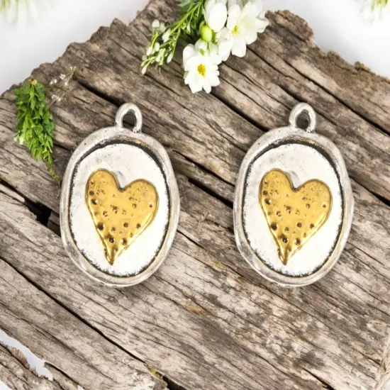 *10* 23x19mm 2 Tone Silver/Gold Heart Charms {2}