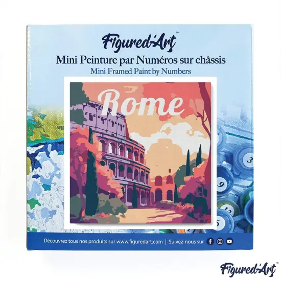 Figured'Art Mini Paint by Numbers Kit for Adults with Frame Travel Poster Rome Small format 8"x8" - Craft Art Painting DIY Canvas Already Stretched on a Wooden Frame {3}