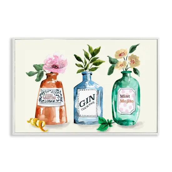 Stupell Industries Floral Alcohol Bottles Framed Giclee Wall Art Design by Kate Eldridge {1}