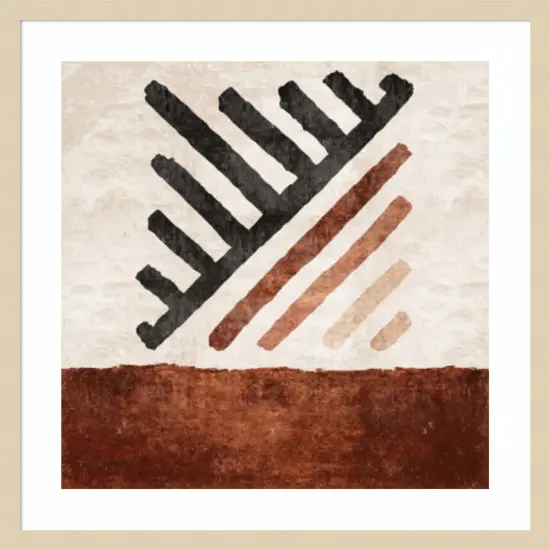 Geometrik Cizgili Kilim Kiremit by Emel Tunaboylu Wood Framed Wall Art Print {1}