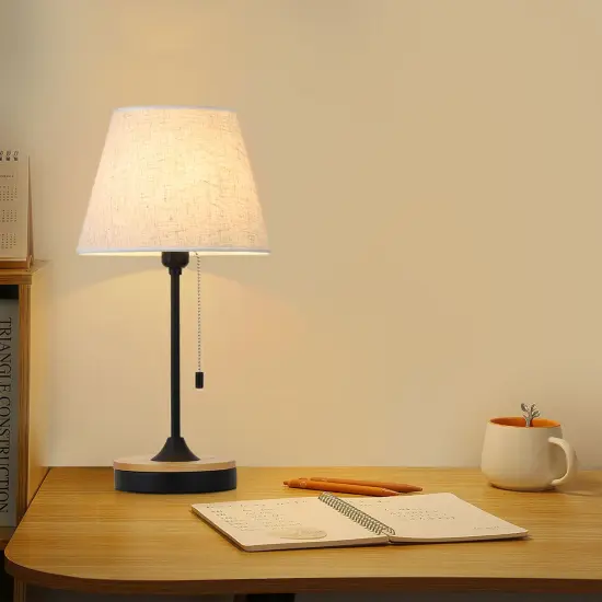 2pcs Wood Desk Lamps Energy Efficient with Linen Shade {4}