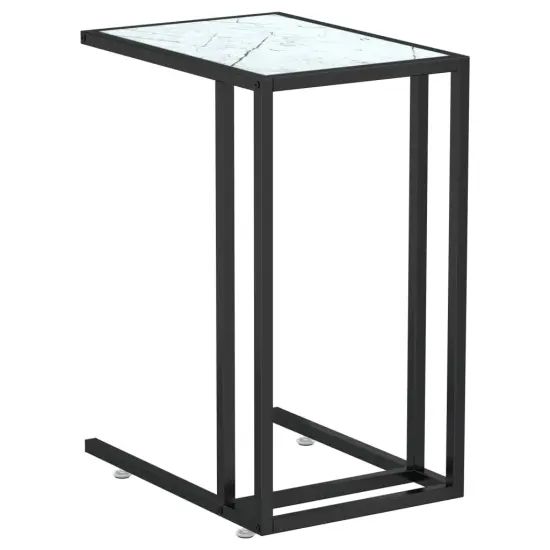 vidaXL Computer Side Table White Marble 19.7"x13.8"x25.6" Tempered Glass {2}