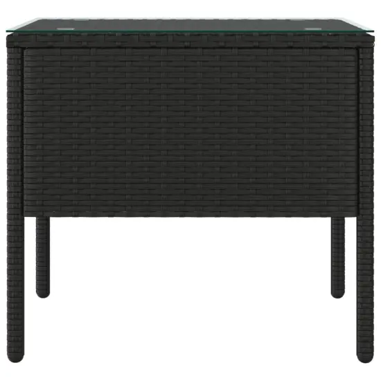 vidaXL Side Table Black 20.9"x14.6"x18.9" Poly Rattan and Tempered Glass {3}