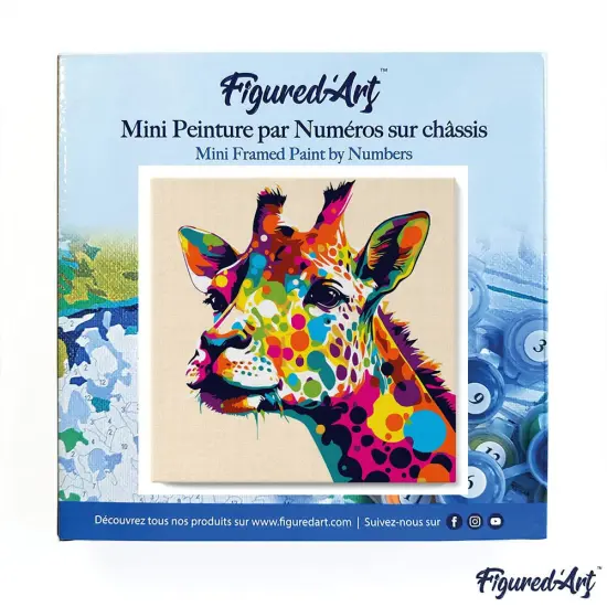 Figured'Art Mini Paint by Numbers Kit for Adults with Frame Giraffe Abstract Pop Art Small format 8"x8" - Craft Art Painting DIY Canvas Already Stretched on a Wooden Frame {3}